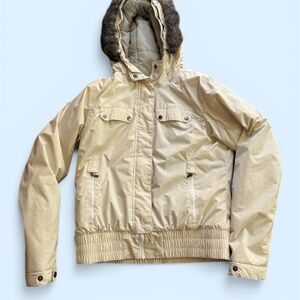 Columbia Cream Quilted Jacket with Brown Faux Fur Hood Trim